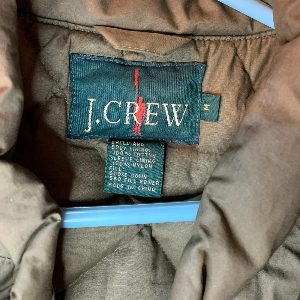 J. Crew Goose Down Coat Size M Men's Brown 550 Fill Power No Hood Quilted Lining